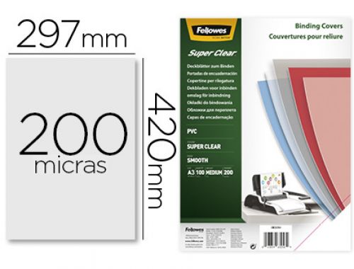 Capa de encadernacao fellowes pvc din a3 transparente 200 microns pack de 100 unidades , Fellowes , 155175 , 0077511537646
